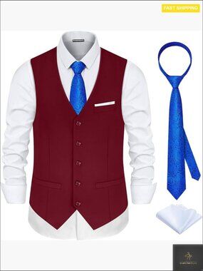 Slim Fit Satin Back Formal Waistcoat Vest 3-Piece Set Classic Elegant